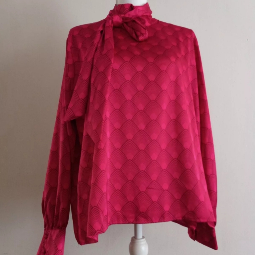 Worthington Size PXXL Bow Tie Blouse Red Color Long Sleeve New With Tag $25 - Picture 2 of 12